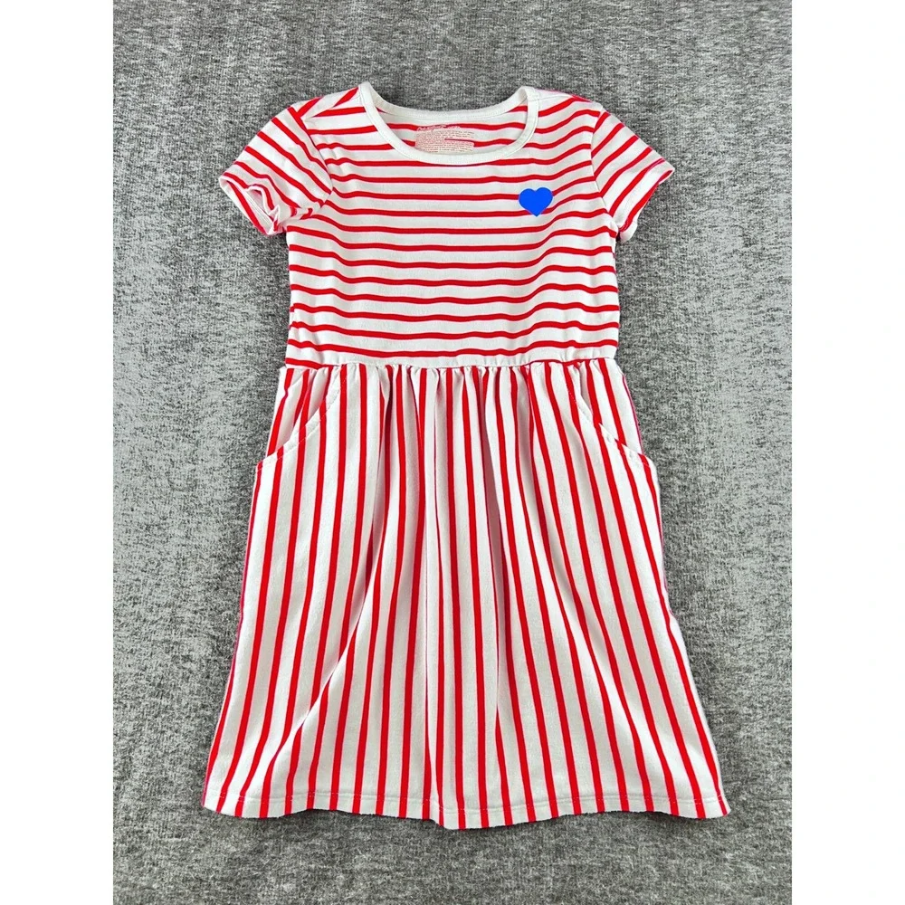 Cat Sonnet Red White Stripe Blue Heart Pocket Dress Toddler Girls‎ 3T 4T